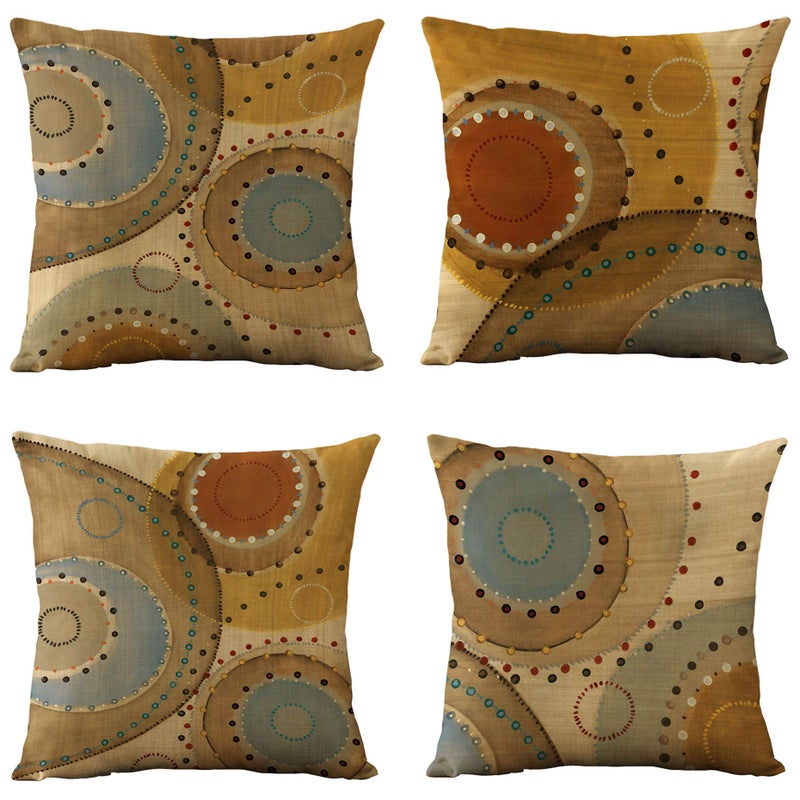 WOMHOPE Set of 4 Vintage Geometric Decorative Throw Pillow Covers Pillow Cases Cushion Cases 18 x 18 Inch for Living Room,Couch and Bed (Circle) - Image 1